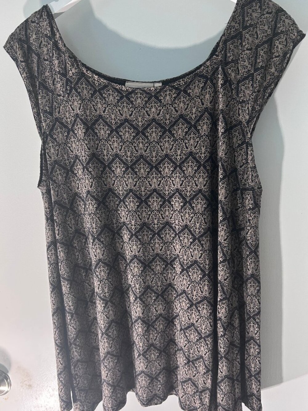 Dantelle 2X Black Taupe Medallion Print Swing Tunic Top Boho